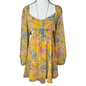 Go-Go Girl Floral Mini Dress Womens Boho Cottagecore Romantic NWT Festival Fall